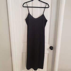 Vintage Vanity Fair Midi-Maxi Slip Dress SZ 34 Adj Straps Scalloped Detail Black